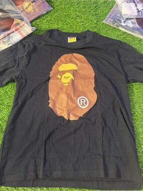 Bape Black Tee with Brown Ape Head Graphic